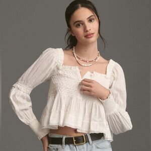🖤By Anthropologie Puff-Sleeve Babydoll Top